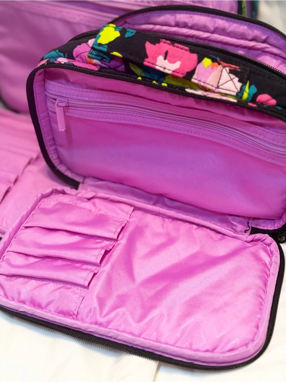 Vera Bradley Jazzy Blooms Cosmetic Makeup Bag Set Large & Medium Organizer  Bags